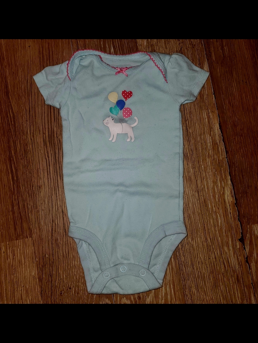 Carter's Light Blue Short-Sleeve One-Piece with Cat & Balloons